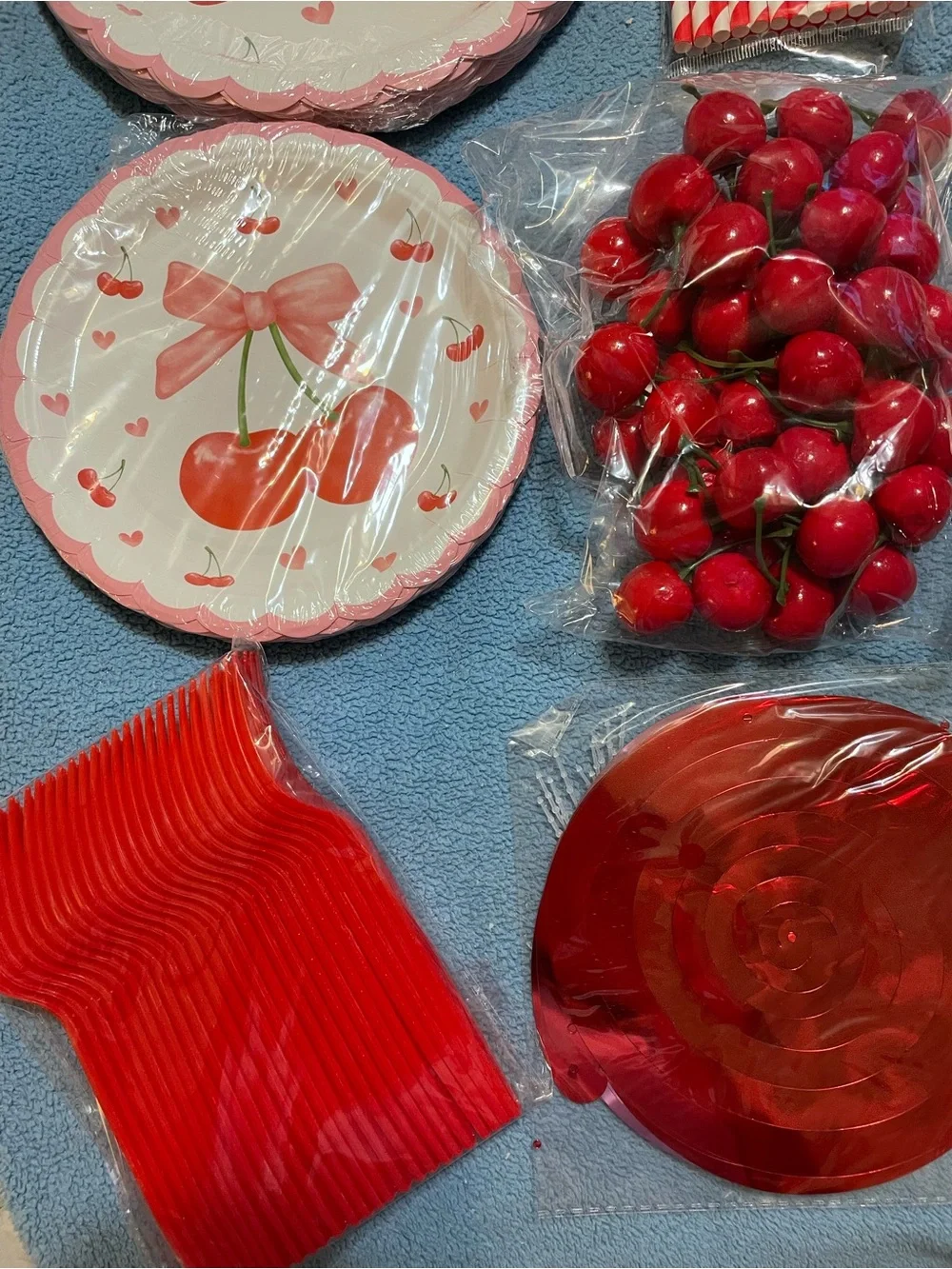 Oh Baby Cherry-Themed Party Supplies Set - Pink & Red